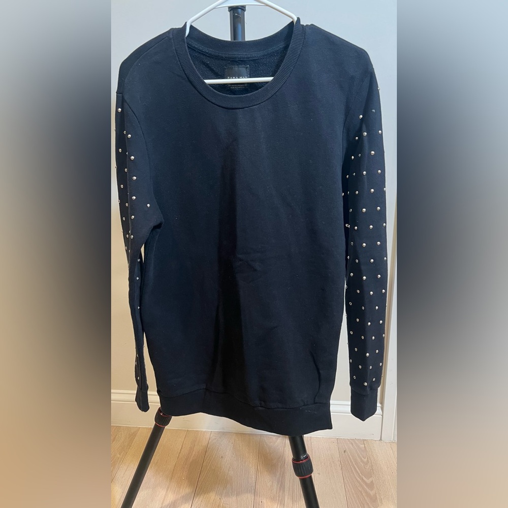 Zara Man Black Studded Sleeve Crewneck Sweatshirt